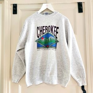 Vtg Velva Sheen Cherokee NC Sweatshirt Womens M Heather Grey USA Fleece Lined